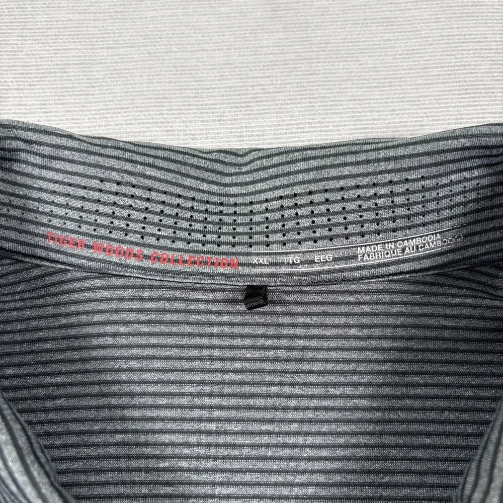 Nike Tiger Woods Control Stripe Polo Shirt Mens XXL Gray Black Striped Snap Up